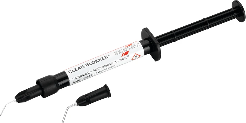 Packung 4 x 1,5 g CLEAR-BLOKKER, 2 Kanülen Ø 0,4 mm, 8 Kanülen Ø 0,9 mm