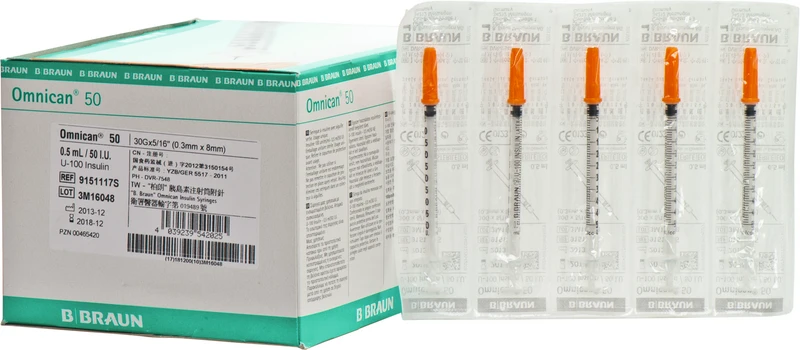 Packung 100 Stück 0,5 ml, 0,3 x 8 mm, einzeln verpackt