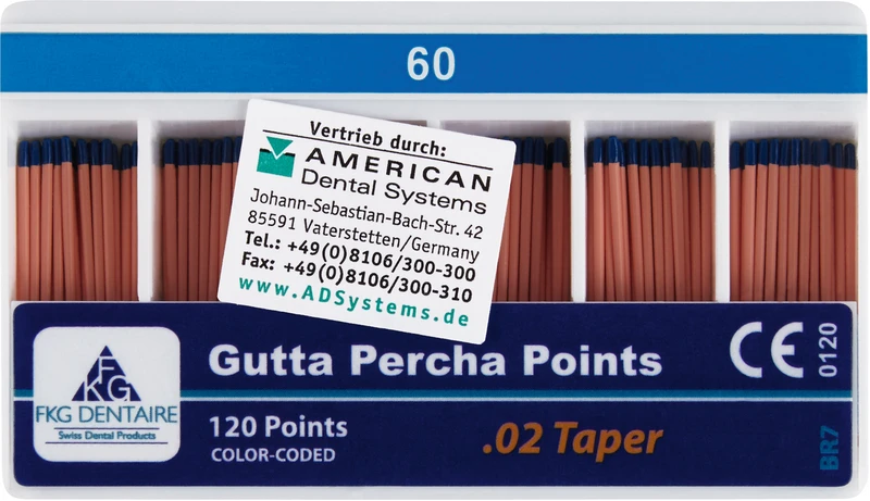 114863 - FKG Gutta Percha - Packung 120 Stück Taper.02 ISO 060