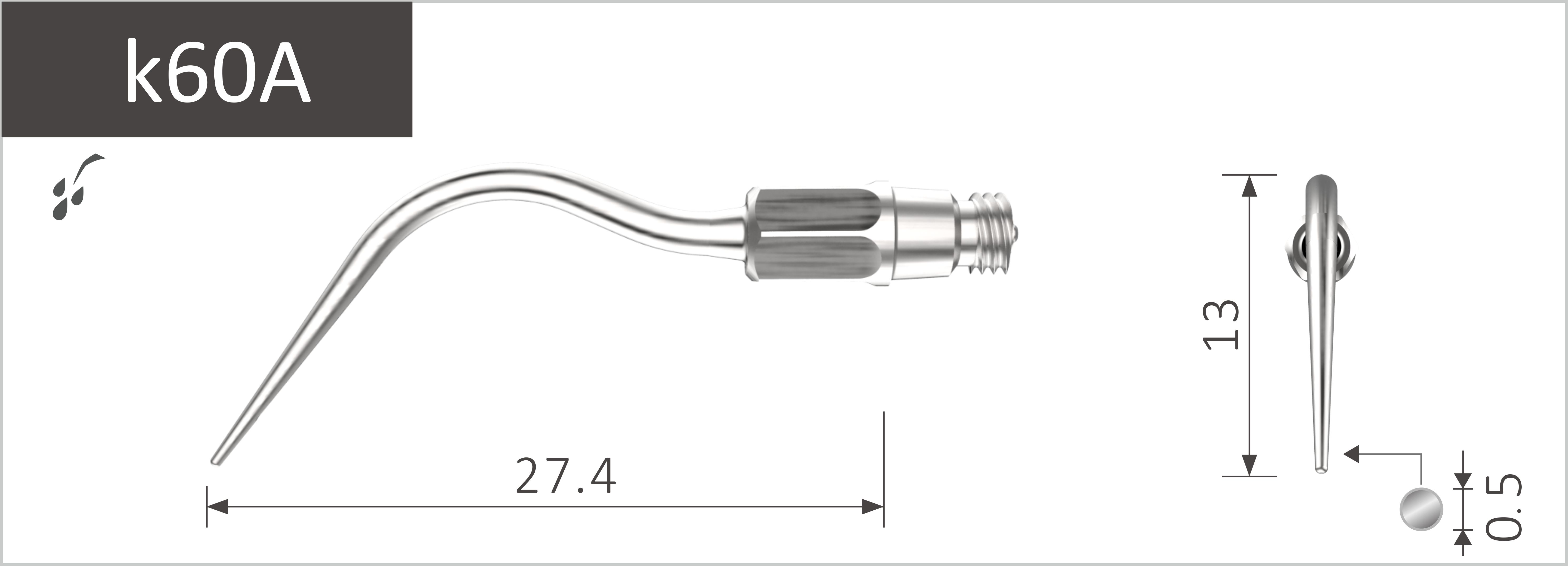 107155709 - Passende Spitzen für KaVo® SONICflex quick® 2008 - Stück, k60A Perio. Lange, gerade, abgerundete Spitze zur Taschenreinigung bis 9 mm Tiefe im Frontzahnbereich. 