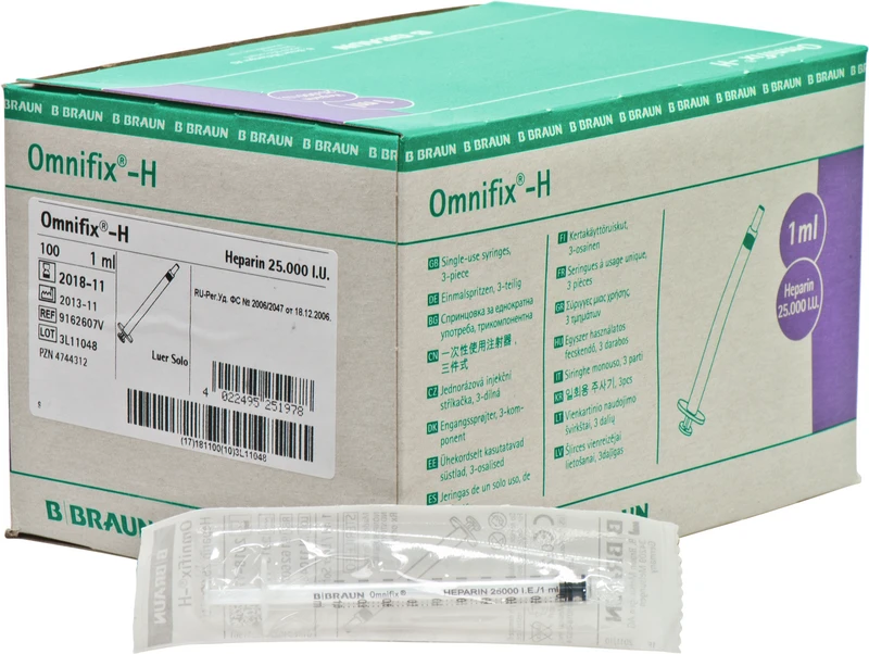 Packung 100 Stück 1 ml, Skalenwert 500-I.E.-Schritte