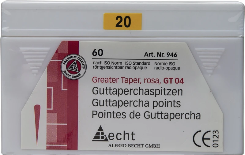 18077 - Guttaperchaspitzen rosa Greater Taper - Packung 60 Stück Taper.04, ISO 020