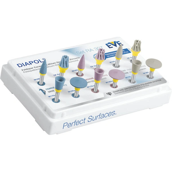 Set RA 307 12 Instrumente RA (3 x Kelch, 3 x Linse, 3 x OCCLUFLEX, 3 x Spitze - grau fein/ rosa mittel/ blau grob)