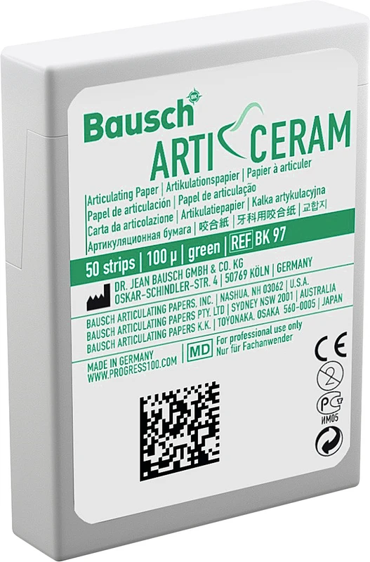 292807 - Arti-Ceram - Packung 1 Spender, 50 Artikulationspapiere grün, 100µm, 52 x 20 mm
