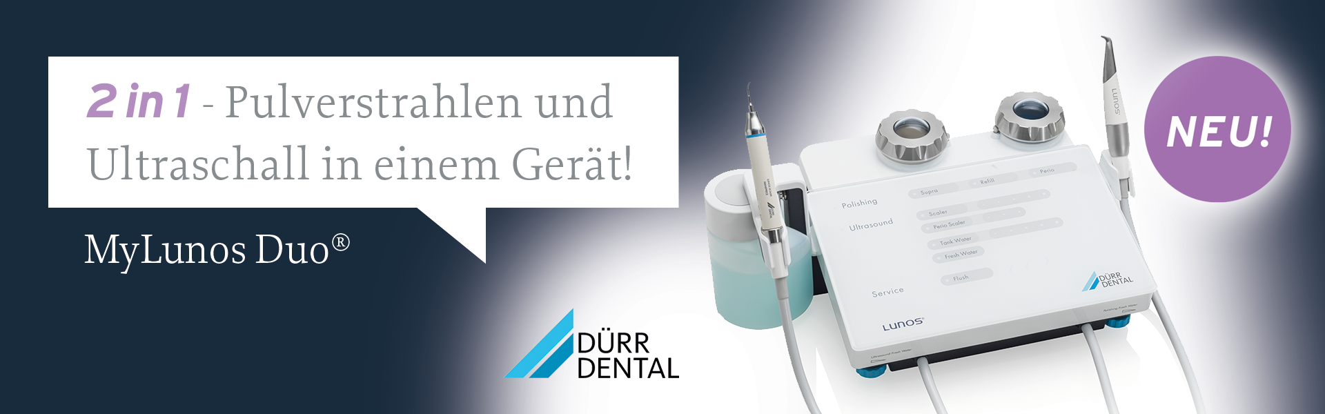 2 in 1 - Pulvestrahlen und Ultraschall in einem Gerät