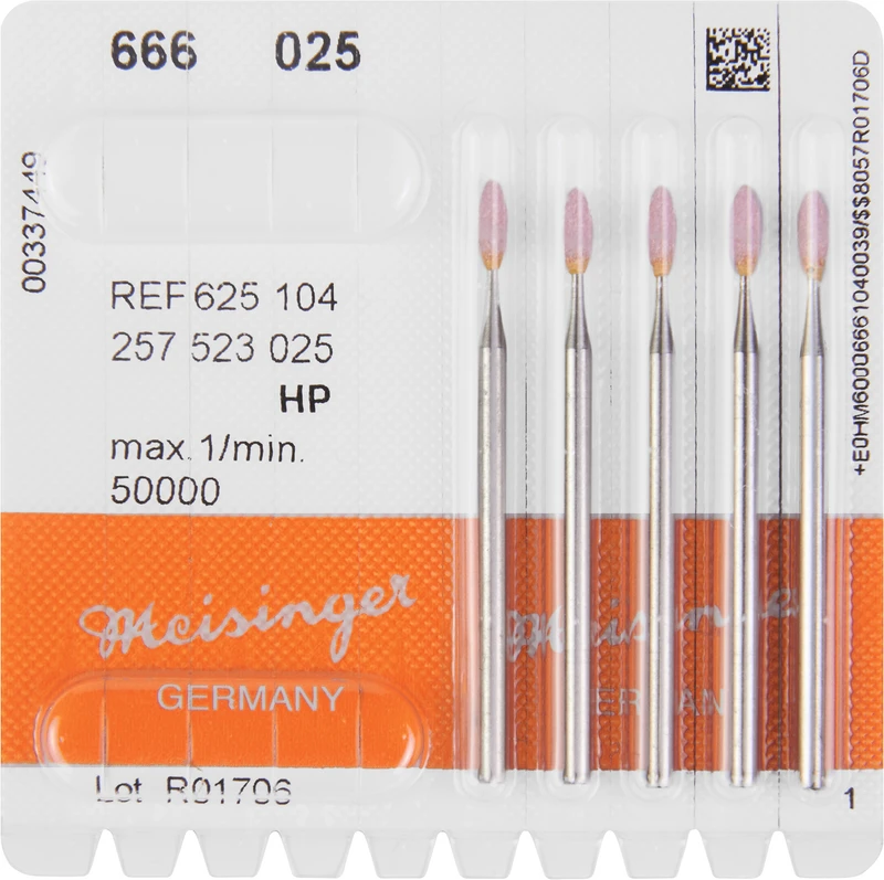82307 - Keramische Schleifer 666 - Packung 5 Stück rosa mittel, HP, Figur 257, 6,5 mm, ISO 025