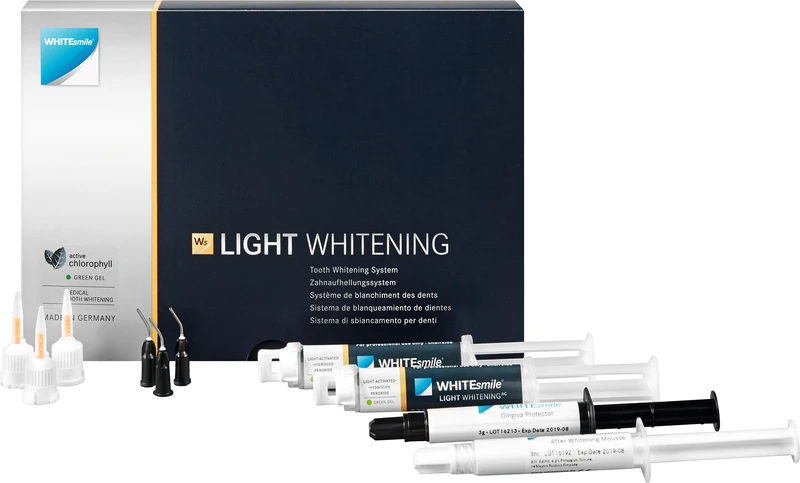 2-Patienten-Kit 2 x 2,5 ml Spritze (gemischt) grün, 1 x 3 g Gingiva Protector, 1 x 3 mal After Whitening Mousse, Zubehör