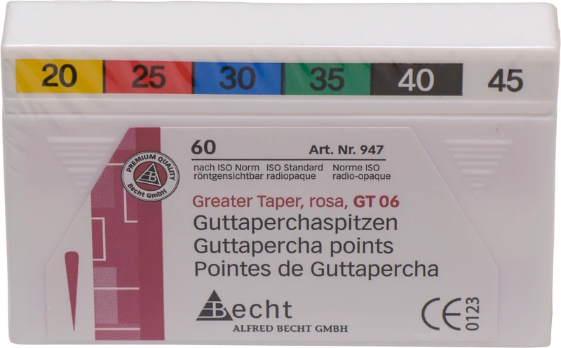 95585 - Greater Taper Rosa Guttaperchaspitzen - Packung 60 Stück Taper.06 ISO 020-045
