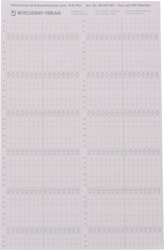 40369 - Zahnschema ZE - Packung 240 Stück