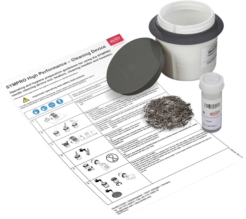Packung desinfizierbarer SYMPRO Reinigungsbecher, Reinigungsnadel, Leitfaden