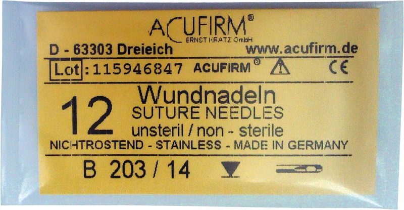 Packung 12 Stück Edelstahl, 203B, 3/8 Kreis, außenschneidend, Größe 14