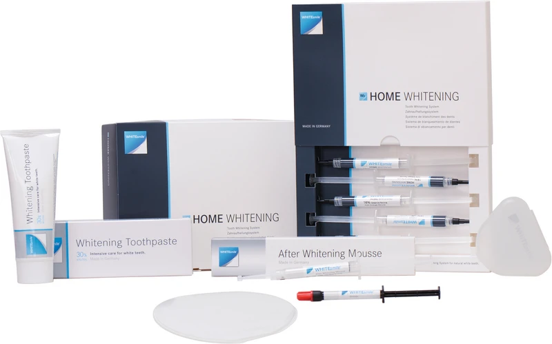 Patienten Kit 5 x 3 ml Zahnaufhellungsgel 16 % CP, 3 ml After Whitening Mousse, Zubehör Patienten Kit 5 x 3 ml Zahnaufhellungsgel 16 % CP, 3 ml After Whitening Mousse, Zubehör
