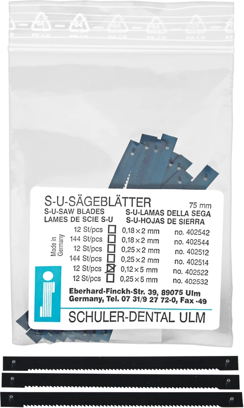 Packung 12 Stück 0,12 x 5 x 75 mm Packung 12 Stück 0,12 x 5 x 75 mm
