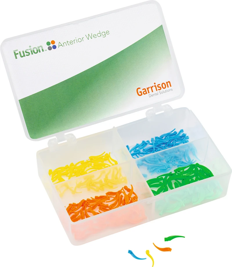 211630 - Fusion™ Anterior Interdentalkeile - Kit 200 Interdentalkeile ( gelb - extra klein, blau - klein, orange - medium, grün - groß)
