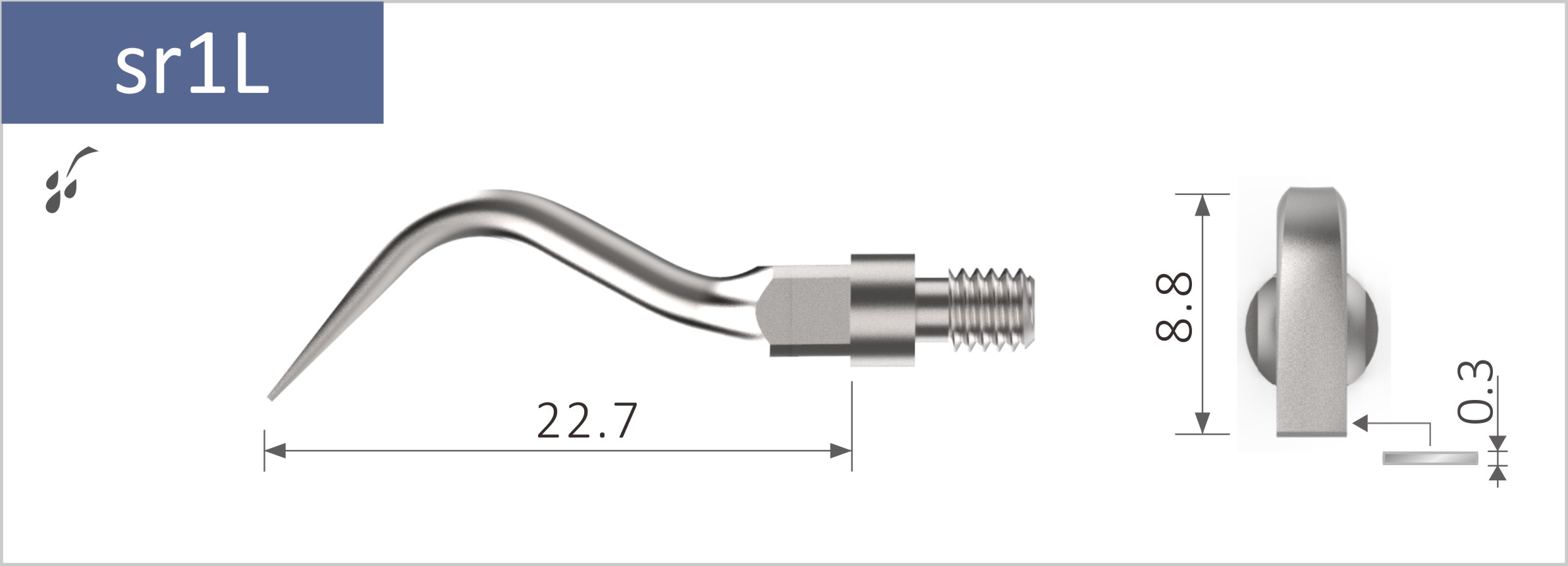 Stück, sr1L General. Instrument mit flacher Spitze für das anfängliche, linguale und bukkale Scaling. Stück, sr1L General. Instrument mit flacher Spitze für das anfängliche, linguale und bukkale Scaling.