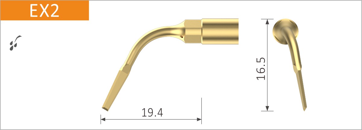 107155643 - Extraktion - Passende Spitzen für MECTRON® Chirurgie Geräte - Stück, EX2 Abgewinkeltes Extraktionsskalpell. Wurzelosteoplastik im Seitenzahnbereich. 