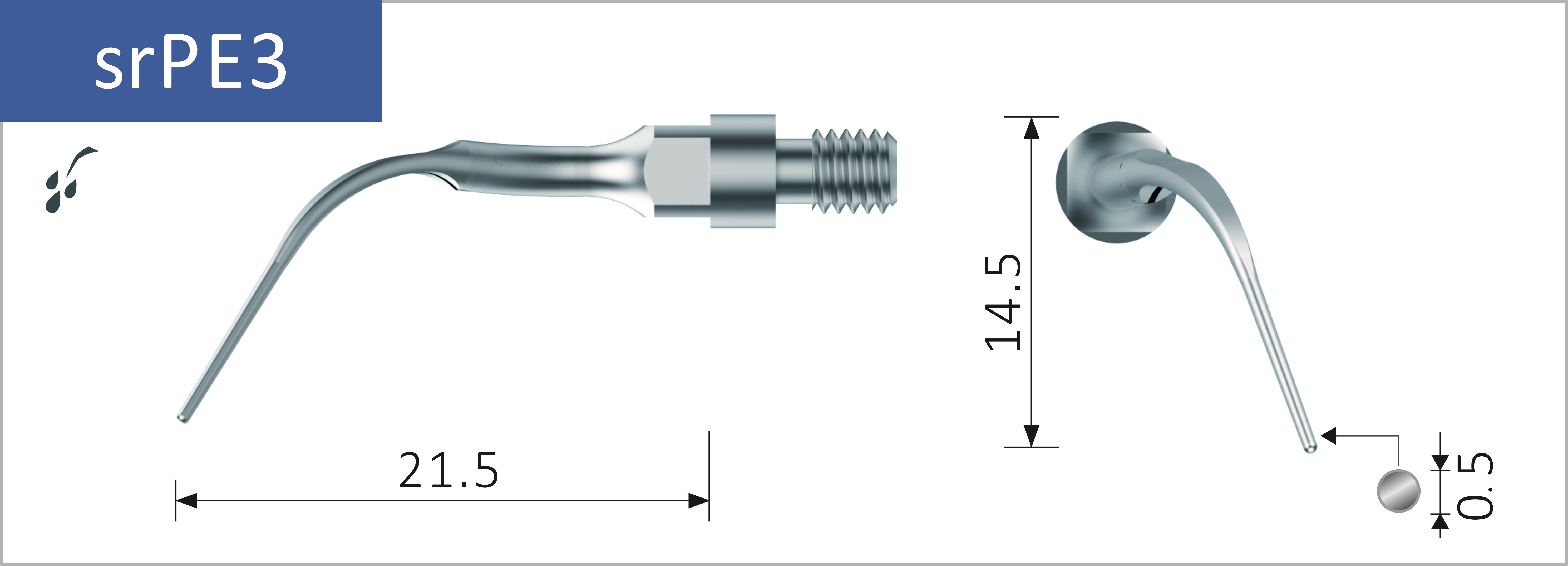 107155817 - Scaling Spitzen - Passend f. Sirona® Scaler Geräte - Stück, srPE3 Perio. Nach links gebogen. Zur Wurzelreinigung bei tiefen Zahnfleischtaschen im Seitenzahnbereich. 